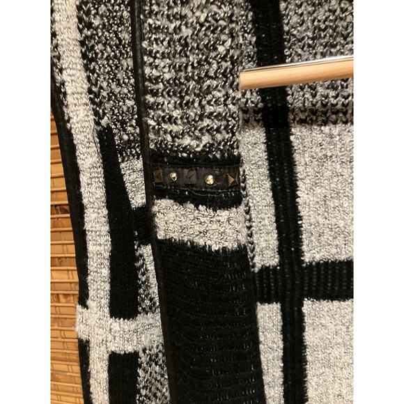 Alberto Makali Women’s M Black Gray Open Front Knit Vest Faux Leather Trim - Picture 3 of 8